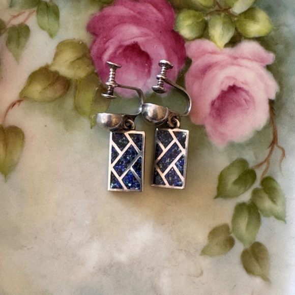 Margot de Taxco Blue Confetti Enamel Sterling Silver Bracelet & earrings - Picture 6 of 13